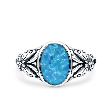 Petite Dainty Butterfly Lab Opal Ring Solid Oval Oxidized Lab Created Blue Opal 925 Sterling Silver